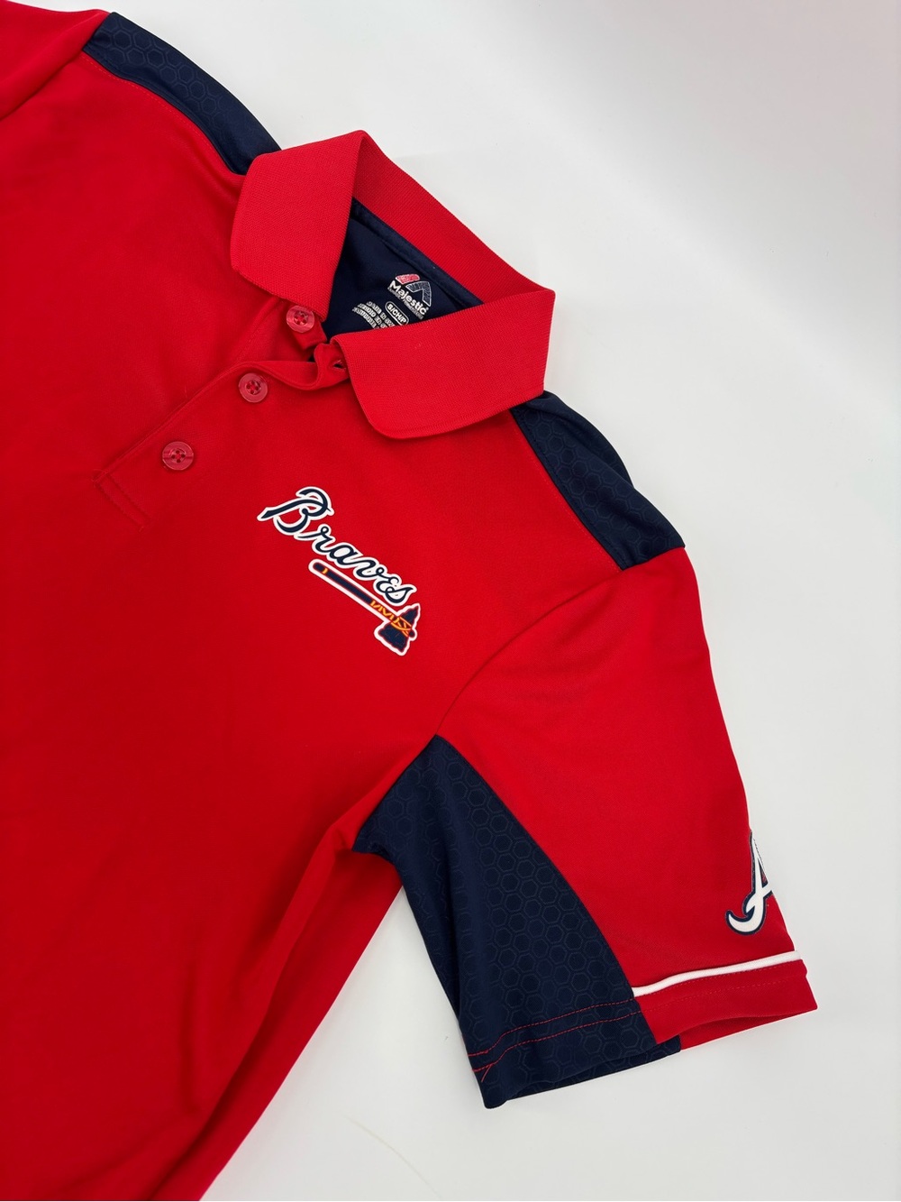 Majestic Altanta Braces Polo Shirt Men's Small S Red Navy MLB Performance Golf